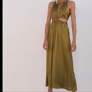 NWT Zara Olive Satin Cut Out Dress S